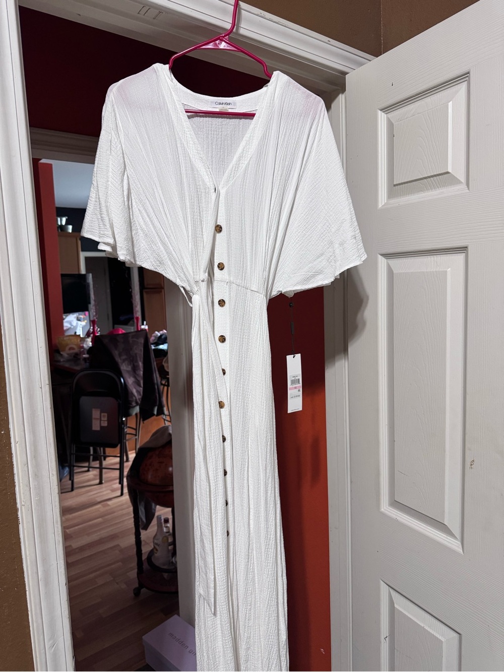 Calvin Klein White Textured V-Neck Dress